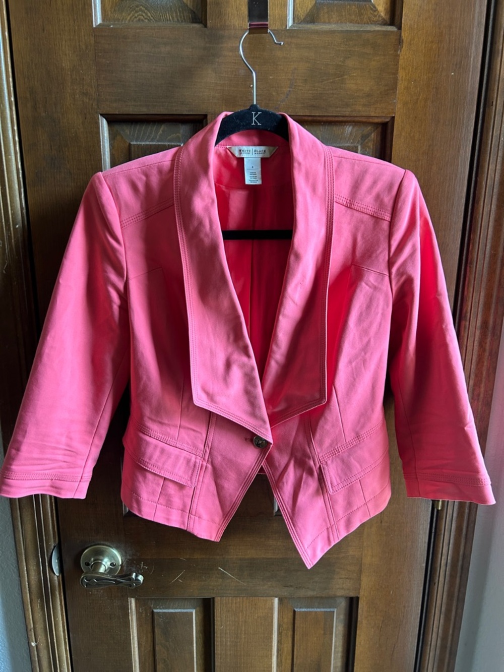 White House Black Market Coral-Pink Draped Open-Front Blazer